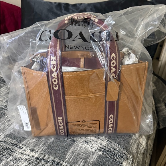 Coach Handbags - Coach Tan and Burgundy Leather Bag